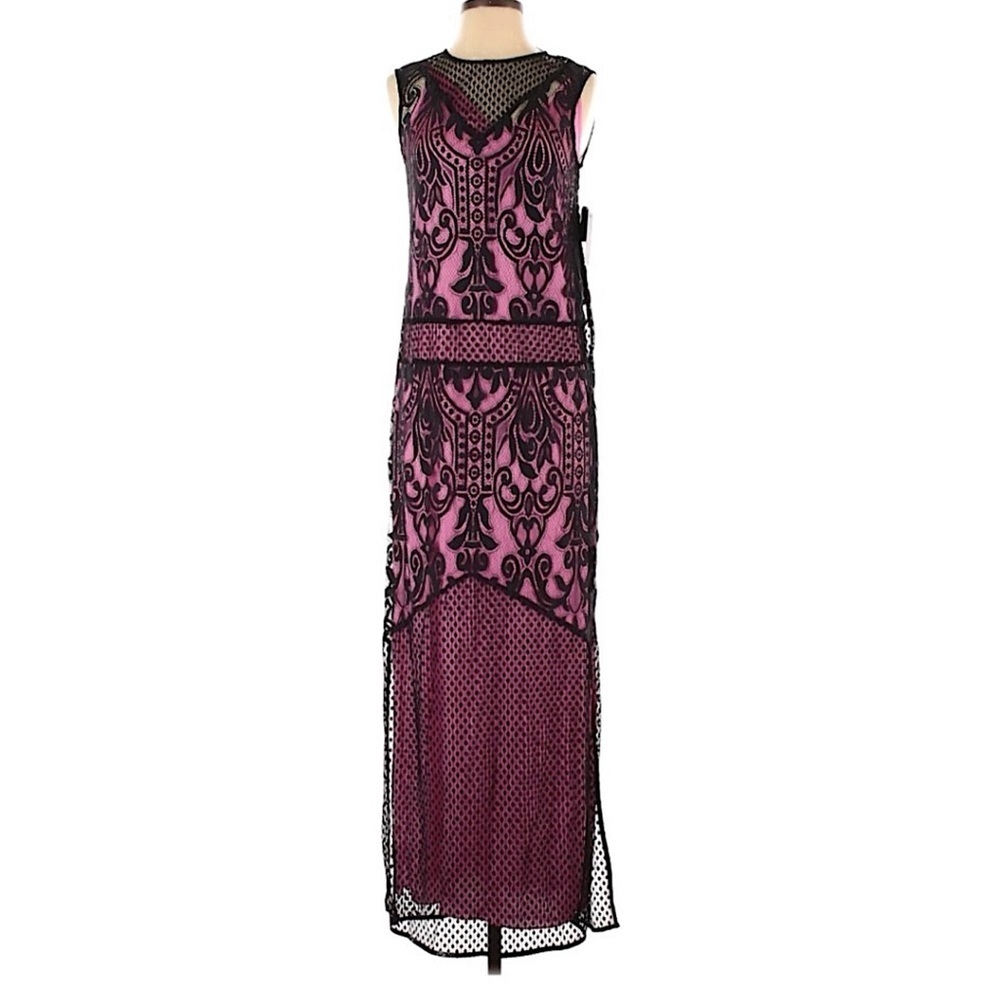 NEW Juicy Couture Pink Black Victorian Lace Maxi Dress Size 0 Y2K